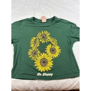 Self Esteem Womens XS Green Sunflower Graphic Be Happy Cropped T-Shirt Short